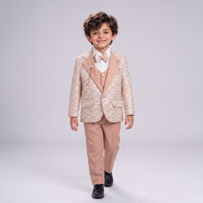 Elite Couture Boys’ Peach 5-Piece Formal Suit Set – Wedding, Festival & Party Wear