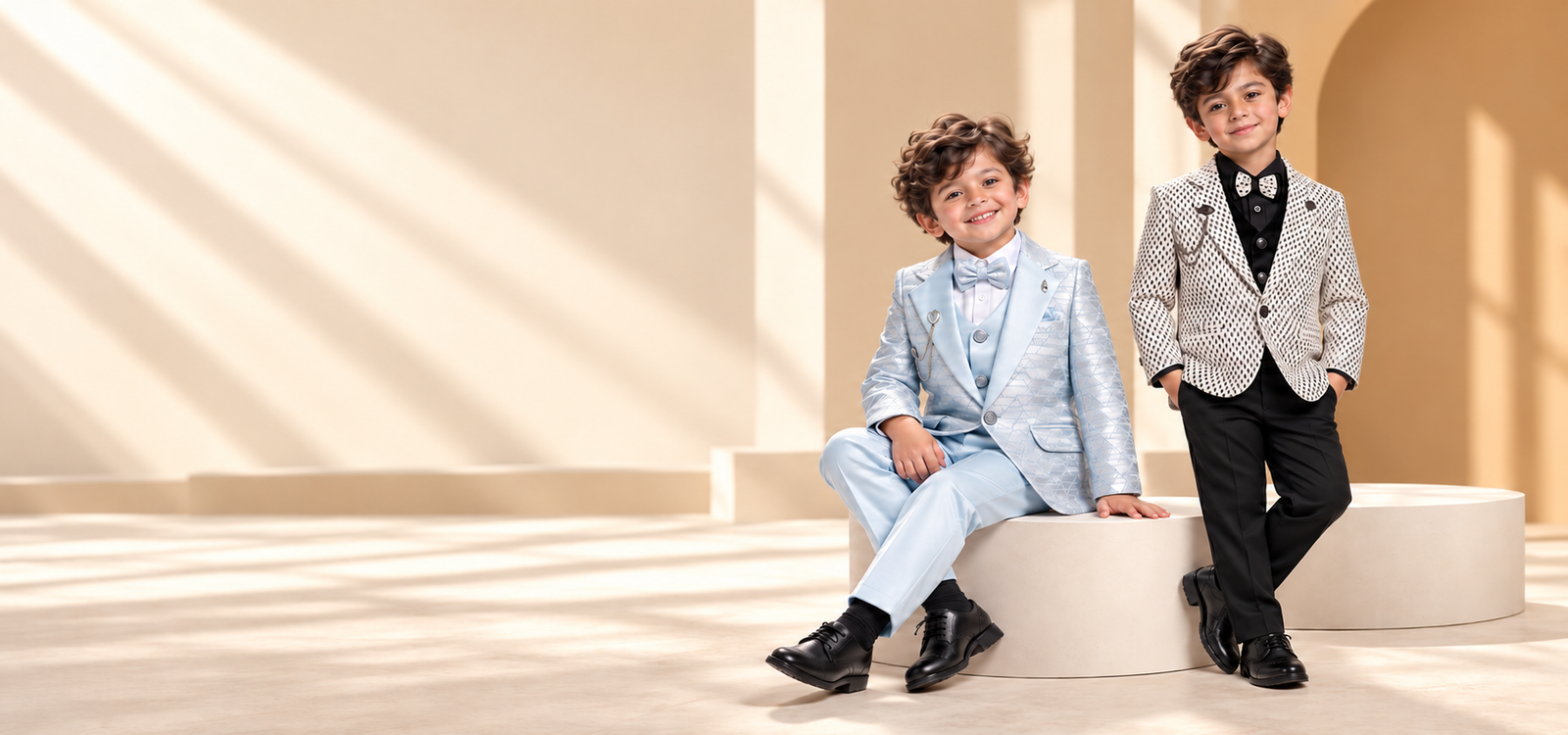 Boys wearing elegant party suits